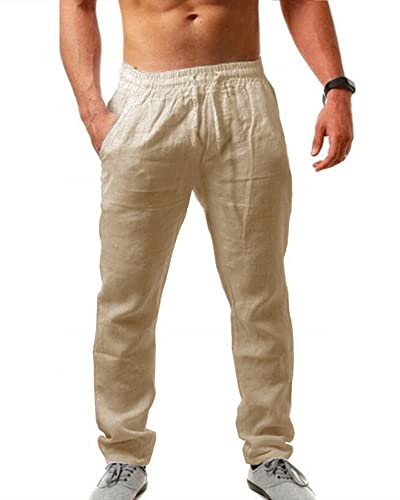 AUDATE Herren Baumwolle Leinenhose Sommerhose Lang Casual Strandhosen mit...