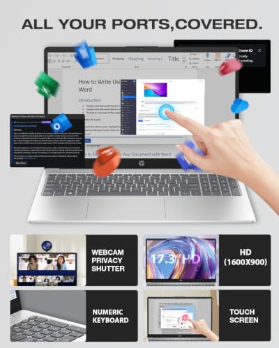 Image of HP 17 Inch Laptop Touchscreen Laptop Computer, 17.3 HD+ Touch Screen Business Laptop PC, Intel 10-Core i7 1355U, Windows 11 Pro, Fingerprint, Wi-Fi 6, 32GB RAM 1TB SSD