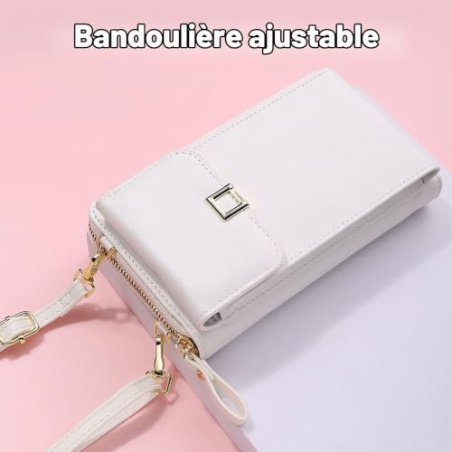 Amasawa Telephone Avec Fente Pour Carte Et Bandoulière Réglable Sac Telephone Pochette Portable Mini Sac à Bandoulière Avec Sangles Pochette Telephone Sac à Bandoulière Pour Femme(Blanc) – vue 6