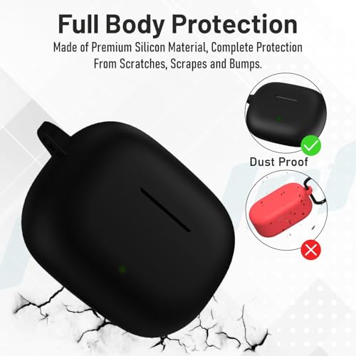 Image of Prolet Premium Silicone Case Cover Compatible with Realme Buds T310, Soft Silicone 360 Full Protection Shockproof Case Cover with Hook-Black