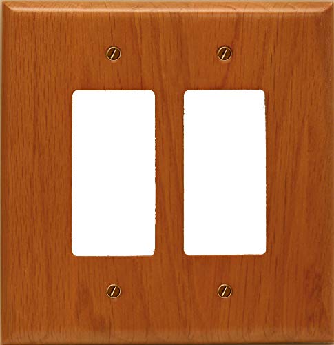 Traditional Style Solid Oak Wood, Switch plate, Wall plate, Cover, 5 3/8" x 5 3/8" (13.8cm x 13.8cm) Double Rocker 4-430RR