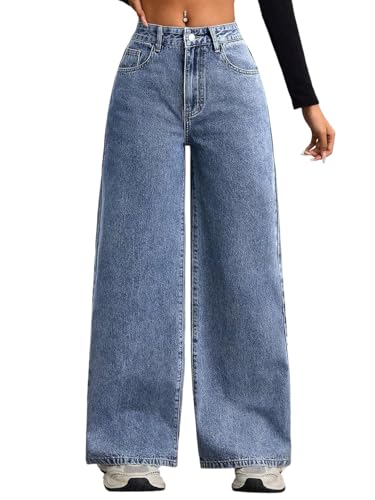 Image of KOTTY Women's Wide Leg Denim Jeans | Relaxed Fit High Rise Fashion Jeans for Casual Wear
