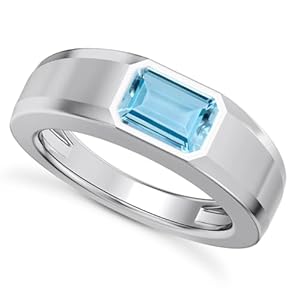 1CT – 3CT Gemstone Signet Pinky Ring – Emerald Cut Gem Pinky Ring White Yellow Rose 10K 14K 18K Gold Sterling Silver Mens Gem Signet Rings for Anniversary Fathers Day