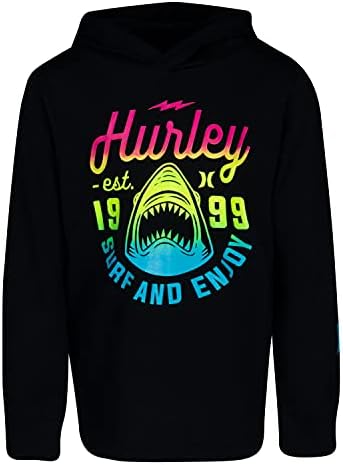 Hurley Boys' Long Sleeve Hooded T-Shirt, Black/Multi Ombre, L