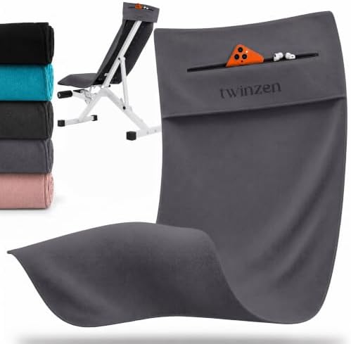 Twinzen - Fitness Handtuch Mikrofaser 120x50 - Schnelltrocknend, Reißverschlusstasche - Weiches Sporthandtuch fürs Fitnessstudio & Gym