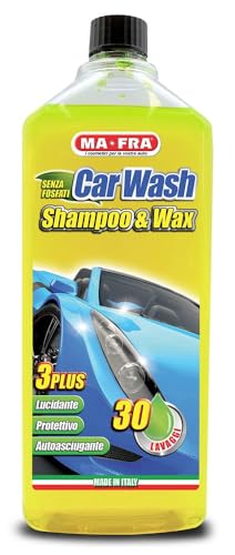 Image of Ma-Fra, Car Wash Shampoo and Wax, Ideal For Washing and Polishing, Against stubborn stains and dirt, Protects from UV rays and impurities, Up to 30 Washes, 1000 ml