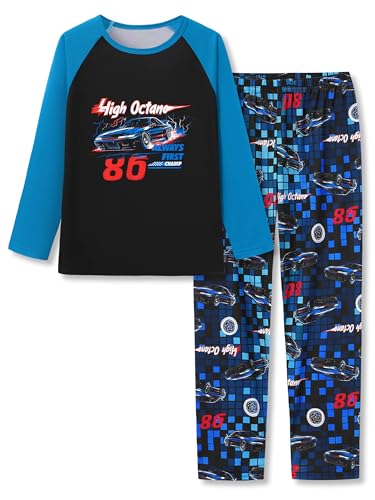 Image of Tebbis Boys Comfy Trendy Print Long Sleeve & Pants Pajama Set Sizes 6-18 | Lightweight Breathable Fabric, 2-Piece PJs, Trendy Printed Jammies for Little & Big Boys, Ideal for Lounging and Sleeping