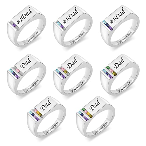 Missnana Personalized Mother Rings With 1-8 Birthstones Family Rings For Women Mother's Ring Sterling Silver Grandmother Rings Jewelry Gifts Mom Daughter Rings (Color 10) #TOP4