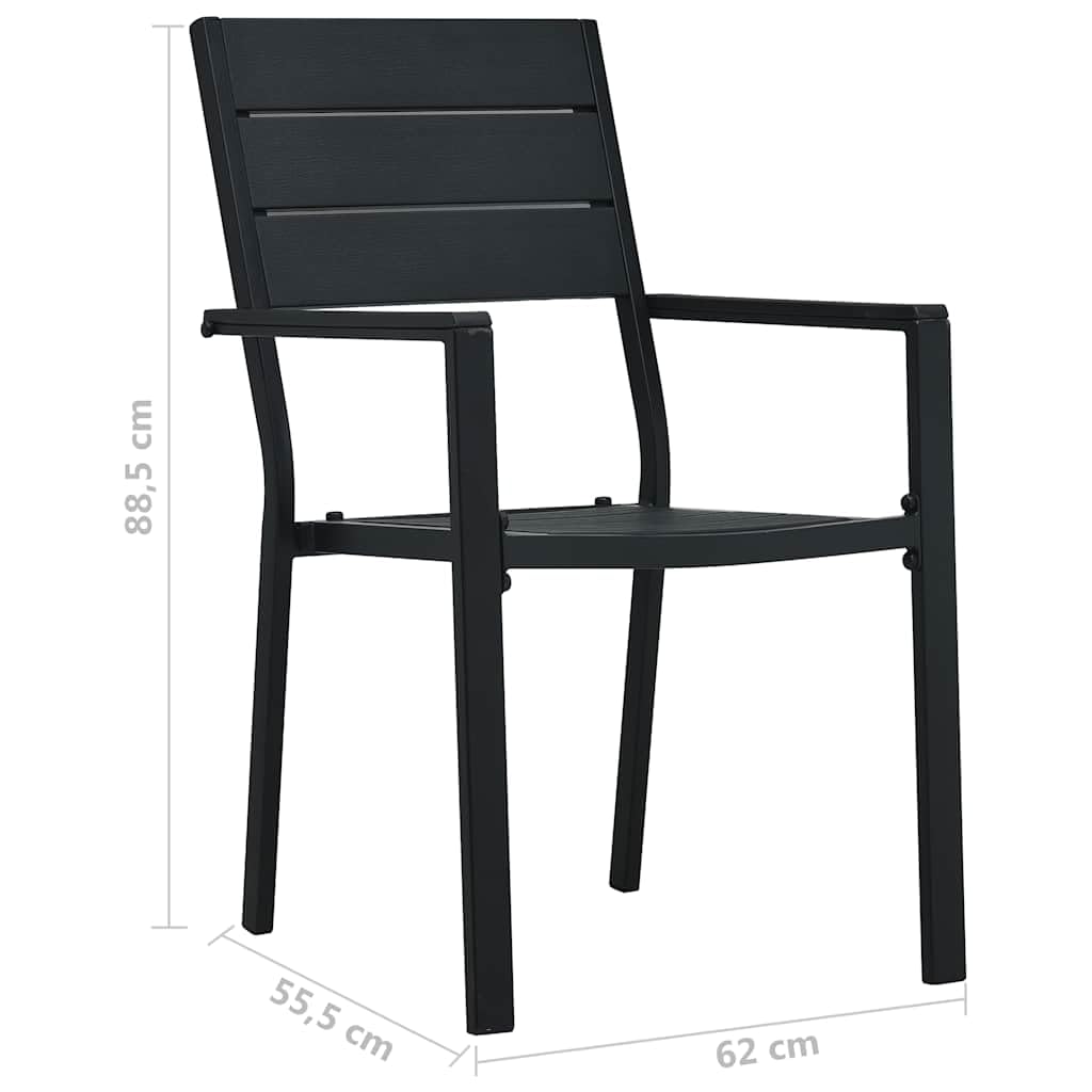 Krzesła ogrodowe 2 szt. czarne HDPE wygląd drewna | Stalowa rama 62 x 55,5 x 88,5 cm, łatwa do czyszczenia, na patio i taras