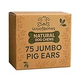 WoofBones All Natural Jumbo Whole Pig Ears for Dogs - 100% Natural Pork Ear Dog Treat (75-Pack)