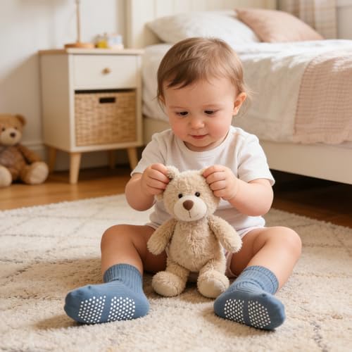 Image of Toddler Non Slip Cotton Crew Socks with Grips for Baby Boys Girls