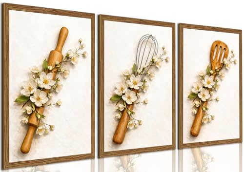 Modern Kitchen Wall Decor Set of 3 Framed Canvas Prints
