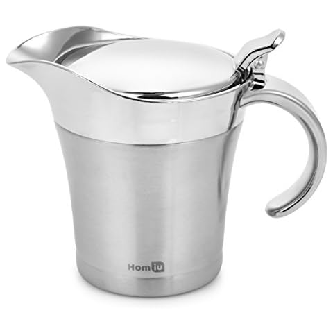Homiu Gravy Boat Stainless Steel Double Insulated Hinged 500ml Large Capacity Perfect for Gravy, Custard, Cream or Sauce Cover