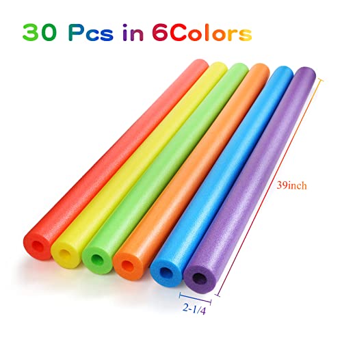Sratte 30 Pcs Pool Noodles Bulk Jumbo DIY Decorations Heavy Duty Large Foam Swim Water Foam Hollow Noodles for Swimming Floating Craft Projects(Multi Color,39 Inch, 2.36 Inch) by Sratte - Image 2