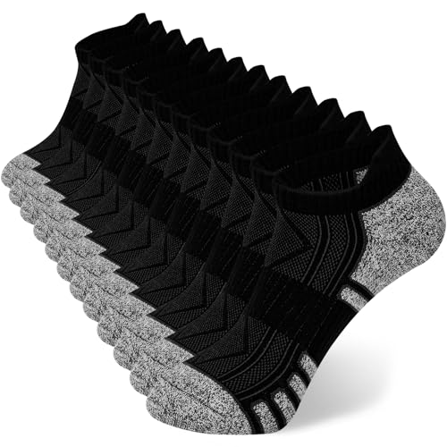 Image of vvfxx Men's Ankle Running Socks Short Athletic Low Cut Sports Cushioned Socks 8 Pairs (Black,XL)