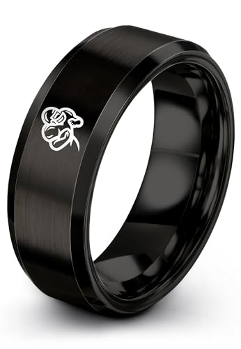 Zealot Jewelry Gift for Football Fan Football Player Ring Black Mens Tungsten 14 Year Anniversary for Him Women's Valentine Band Xmas Secret Santa 30 Birthday for Women Leo Man Birthday Size 7.5