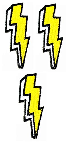 Umama Patch Set of 3 Mini Yellow Flash Storm Lighting Thunderbolt Cartoon Sticker Patches Lightning Bolt DIY Applique Embroidered Sew Iron on Patch Emblem Clothing or Reward Gift