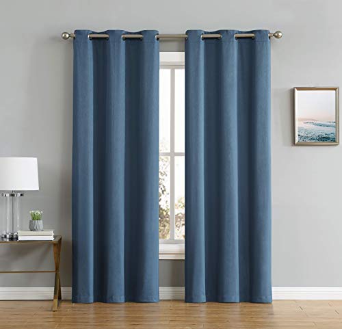 Madison - 100% Blackout Curtains - 96 Inch Long - Newly Innovated - Eco Friendly - Light Weight Fabric with Grommets - Heat and Light Blocking Drapes (2 Pieces 37" W x 96" L Each Panel, Midnight Blue)