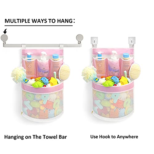Ligereza Bath Toy Storage，Rapid Drying, Multiple-Suspension Bath Toy Holder, Large Capacity Multi Use Bathtub Toy Storage Bag（1 Large , Pink） #TOP5