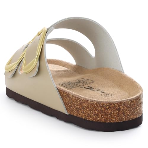 Image of KIDMI Women's Cork Footbed Slide Sandals Comfortable Arch Support Outdoor Sandal with Big Adjustable Buckle for Summer