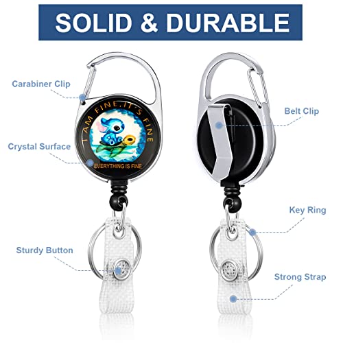 2 Pack I’m Fine Retractable Badge Reels Everything’s Fine Heavy Duty Badge Holder, Cute Cartoon Id Card Holder With Carabinar Belt Clip Keyring For Worker Staff Nurse Teacher Student #TOP1