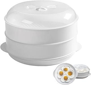 Cabilock 2 Tier Microwave Steamer: Steamer Basket Stacked Steamer Kitchen Food Steamer Basket Rack Kitchen Cookware Quick Fast Steamer For Vegetables Meats Poultry Fish