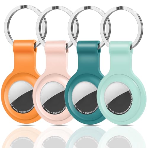 4 Piezas Airtag Funda Protectora para Air Tag, Funda Completa antiarañazos a Prueba de Golpes con Llavero, para Collares de Mascotas, Cartera, Llaves (Naranja+Rosa+Verde Claro+Verde)