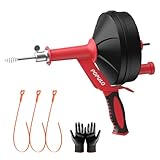 POPULO Drain Auger, 25 Ft Plumbing Snake Clog Remover with Glove and Snake Drain Drill Attachment, 3/4'-2' Pipe Snake Hair Drain Clog Remover Tools for Shower, Bathtub, Sink, Kitchen, Sewer