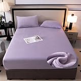 Highdi Invierno Sábana Bajera Ajustable, Térmica Terciopelo Sábanas Bajera con Elástica Sábanas Bajeras Estanco Sabanas Cama para Colchón de 28cm (Morado,200x220cm)