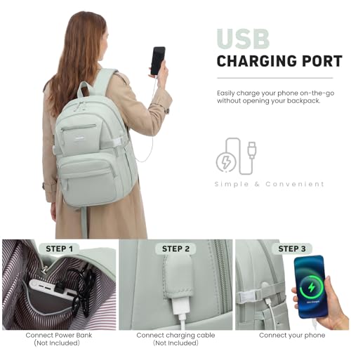 Image of WINDARS Backpack for School Girls, Cute High School Backpacks for Teens Women Student Large Bookbag 15.6 Inch Laptop Bag with USB Charger Port for College Work Travel Trip (Green)