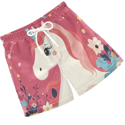 Pigsaly Boys Swim Trunks Unicorn Design Flowers Boys Board Shorts Swimsuit Swimwear Summer Bathing Suit 4T