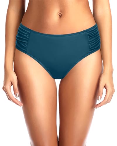 Image of Tempt Me Women Bikini Bottoms Mid Waist Bathing Suit Swimsuit Ruched Swim Bottom