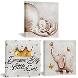 Visual Art Decor 3 Pieces Cute Little Elephant Dream Big Painting Canvas Wall Art Prints Animal Picture for Kids Bedroom Nursery Room Artwork,Framed 12inx12inx3Pieces