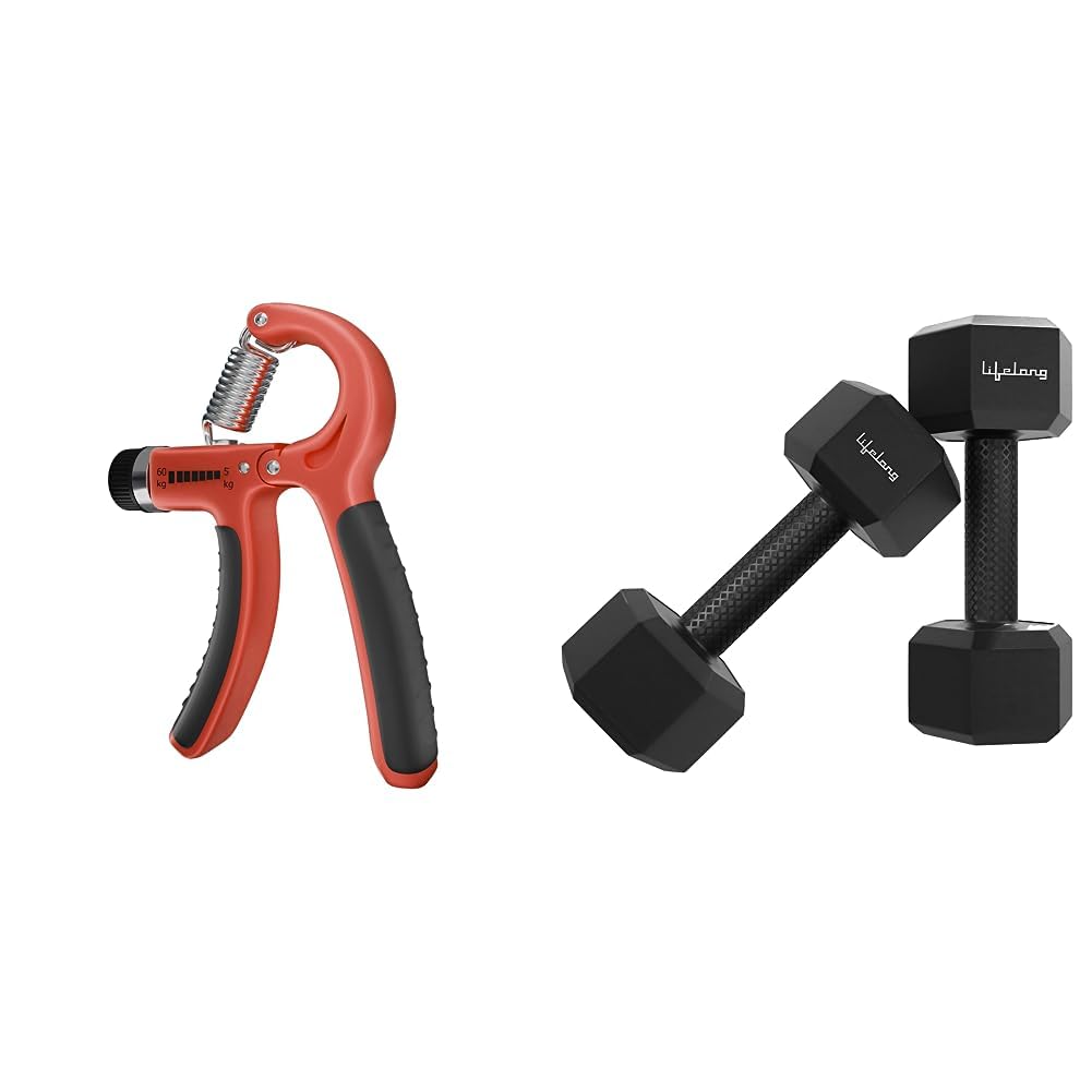 Lifelong Adjustable Hand Grip Strengthener (Red & Black, LLFAHG01) & Lifelong PVC Hex Fixed Dumbbells Pack of 2 (1kg*2) Black Color (B0CDGXGGSS) Amazon Price History, Amazon Price Tracker