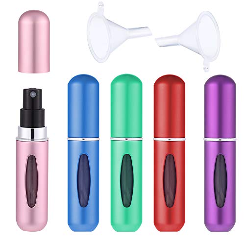 Preisvergleich Produktbild SUI-lim 5ML Parfümzerstäuber Nachfüllbar Aluminium Taschenzerstäuber mit Sichtfenster Mini Parfüm Sprühflasche mit 2x Mini Trichte für Reisen, Handtasche(5 Stück)