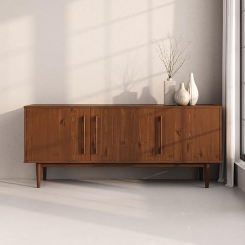 IDIMEX Buffet TECCA L 170 cm 3 Portes en Bois Massif Coloris Châtaignier avec Étagères Réglables, Deux Compartiments Vaisselier Bahut en Bois