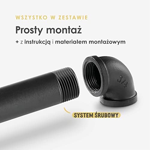 PAMO Karnisz 70-122 cm Paul z rur wodnych z uchwytami, matowy powlekany proszkowo, średnica 26 mm, regulowany karnisz