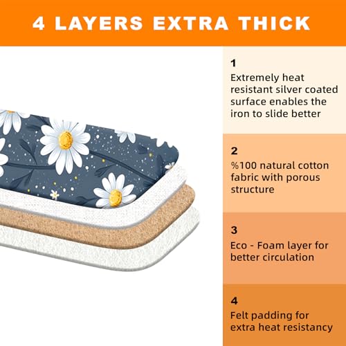 Image of Ironing Board Cover 15x54 Inch- Standard Cotton Cover with Strong Elastic Edge & Stain Resistant Surface (Daisy, 15 inch x 54 inch)