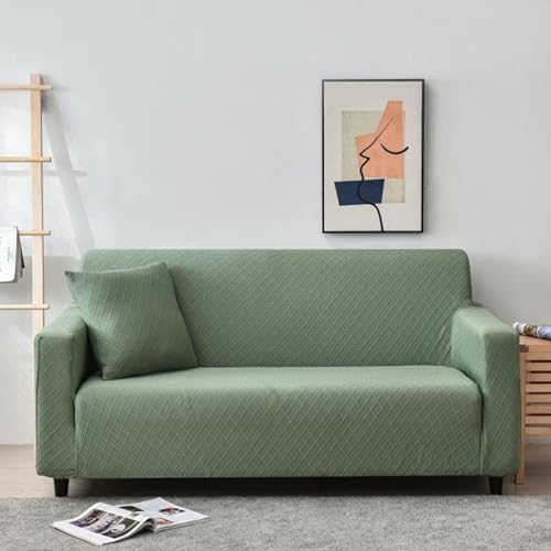 Funda de sofá elástica verde y suave de 3 plazas con base reforzada 2