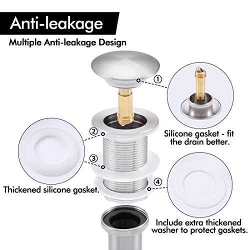 Kes Bathroom Sink Drain Without Overflow, Pop Up Drain Vessel Sink Stopper All Metal Brass And 304 Stainless Steel Brushed Nickel Finish, S2008S62D-Bn #TOP7