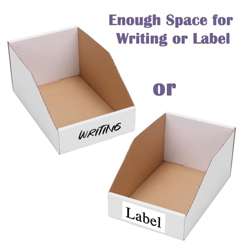 Image of EXYGLO Cardboard Storage Bins 35 Pack, 9.4x6x4.5 Inch Cardboard Boxes, Corrugated Organizer Bins for Pantry, Shelves, Garage, Office, Shop, White