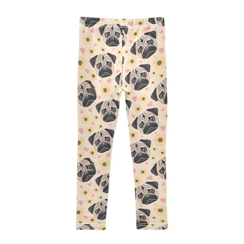 senya Girls Printed Leggings Yoga Pants Pug Faces Heart Flower Pattern for Kids in 4t to 10 Years, 4T2