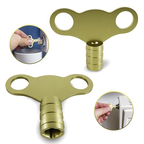 Solid Brass Universal Radiator Bleed Key- 2 Pack, 5mm Radiator Key for Venting and Bleeding Radiators- Easy to Use, Heavy Duty Radiator Plumbing Bleed Key, UK Radiator Valve Clock Key.