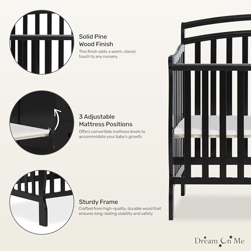 Image of Dream On Me Casco 3-in-1 Mini Convertible Baby Crib & Changer with Storage in Black, Pinewood, GreenGuard Gold & BSA, 1 inch Mattress Pad, 3 Mattress Heights, Converts to Mini Day & Twin-Size Bed