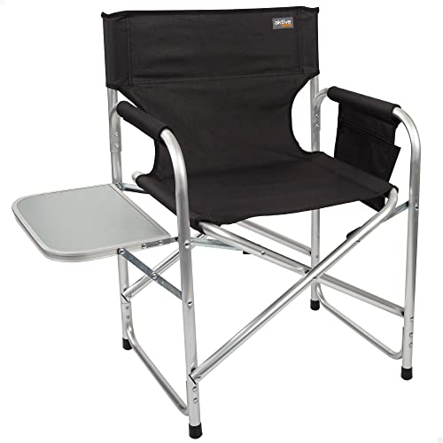 AKTIVE 52888 52888-Sedia Direttore, 57 x 48 x 81 cm, Pieghevole, Tavolo Ribaltabile, Alluminio, 110 kg di Peso Massimo, Altezza Pavimento 43,5 cm, Sedia da Campeggio, Alu+Oxford 600D, Nero