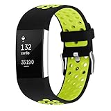 For Fitbit Charge 2 Bands, Soft Silicone Adjustable Replacement Sport Strap Bands for Fitbit Charge 2 Smartwatch Fitness Wristband Fluorescent yellow Large