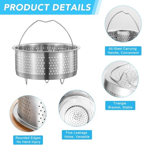 Image of SAMEZONE Stainless Steel Steamer Basket with Handle & Raised Legs - Multi-Purpose Food Steaming Basket for Instant Pot, Vegetables, Dumplings, Seafood & Fruits