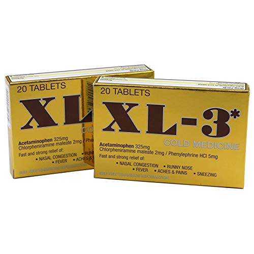 XL-3 Cold and Flu Temporary Relieves Nasal Congestion Fever Aches and Pains Non-Drowsy 2-Pack of 20 Tablets Each