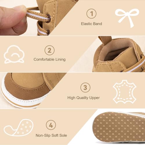 Image of CENCIRILY Baby Boys Girls High Top Sneakers Soft Soles Anti Skid Infant Ankle Shoes Toddler Prewalker First Walking Crib Shoes
