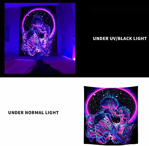 HOLAVIDA Blacklight Trippy Tapestry Skeleton, Neon Fluorescent UV Reactive The Kissing Lovers Poster, Wall Hanging for Glow in The Dark Wall Decoration Living Room Bedroom Party 150x130cm